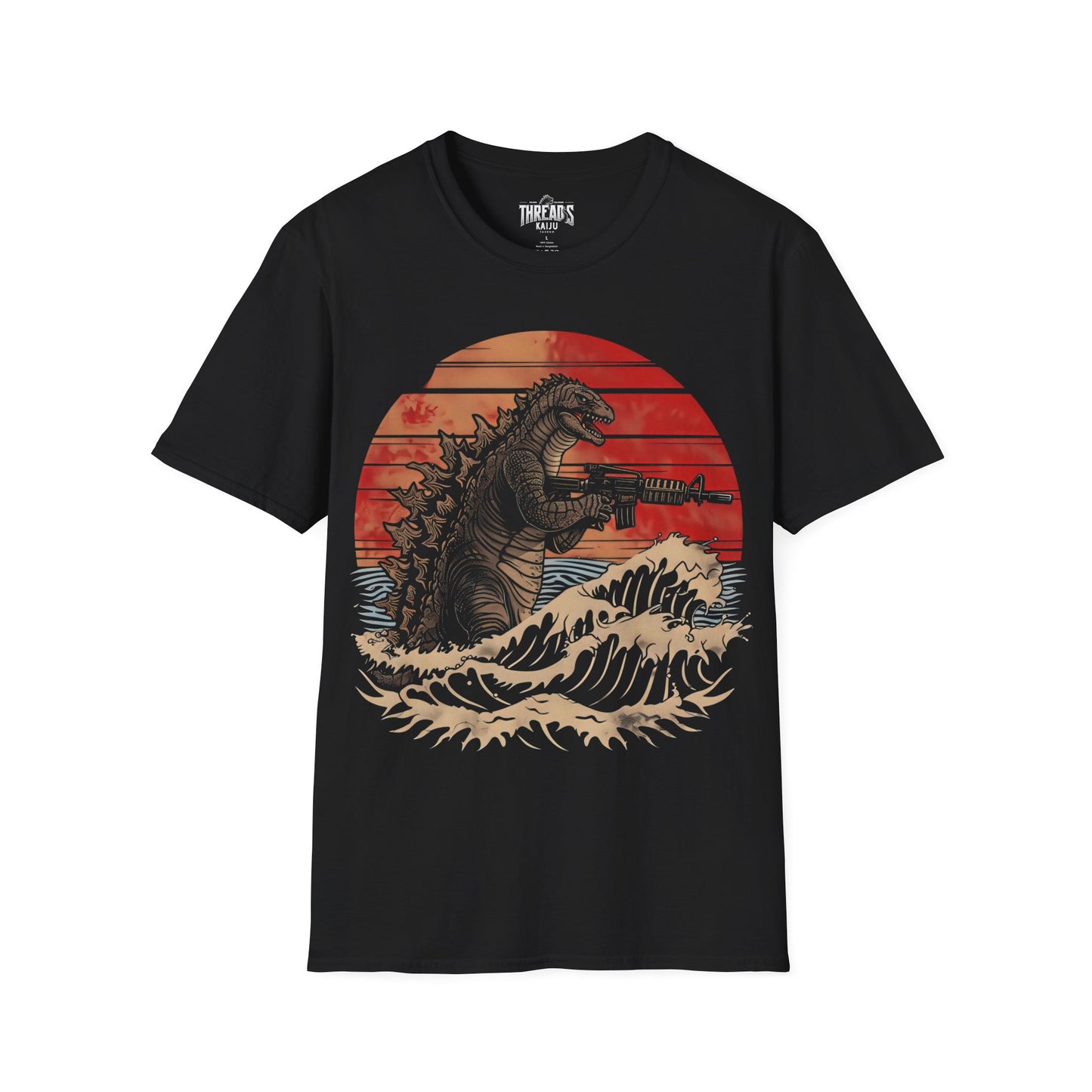 Kaiju with Rifle T-Shirt – Funny Kaiju Graphic Tee for Monster Movie Fans