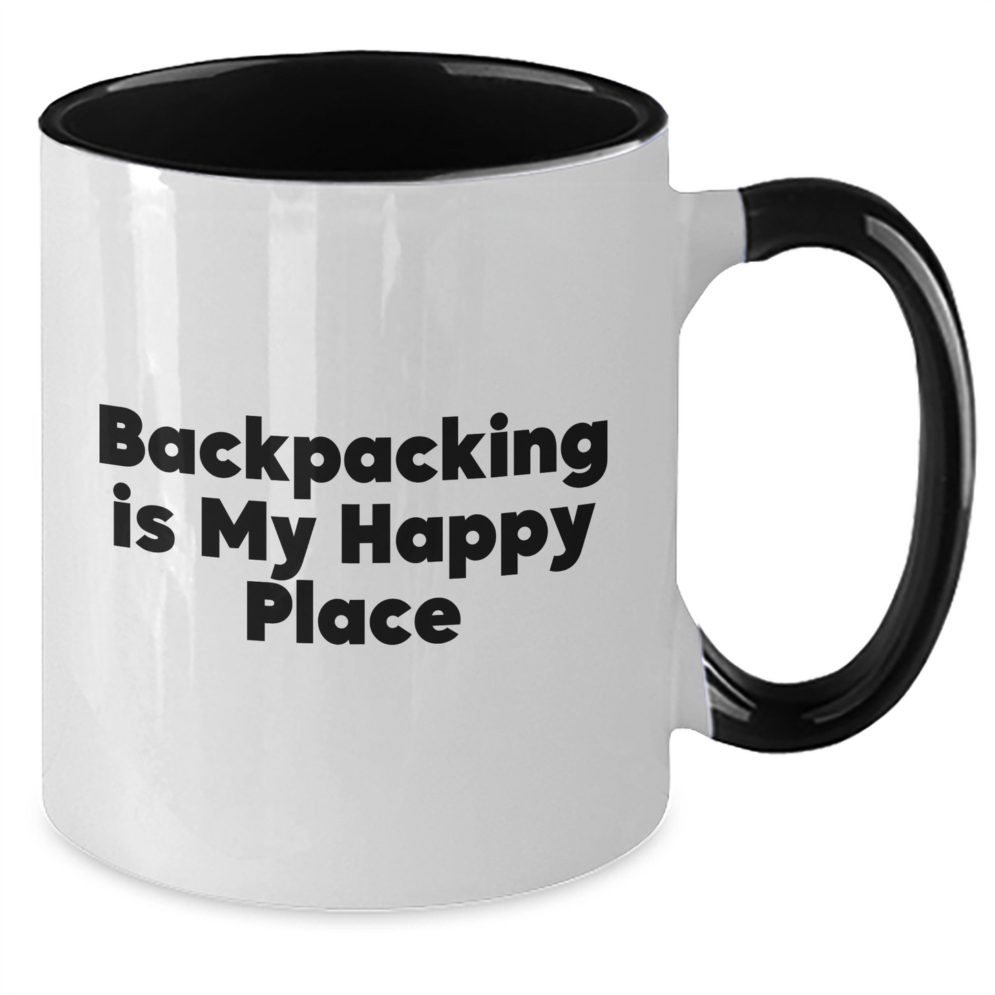 Funny Backpacking Gifts from Friends to Backpacking Lovers - Two Tone Coffee Mug, 'Backpacking Is My Happy Place' Quote, Mother's Day Unique Gifts - Additional