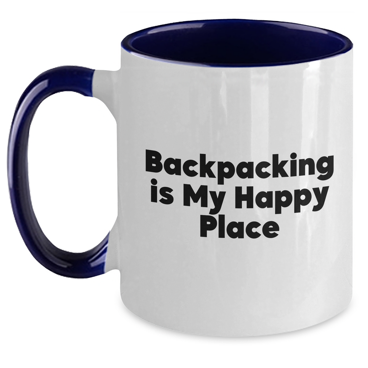 Funny Backpacking Gifts from Friends to Backpacking Lovers - Two Tone Coffee Mug, 'Backpacking Is My Happy Place' Quote, Mother's Day Unique Gifts - Main