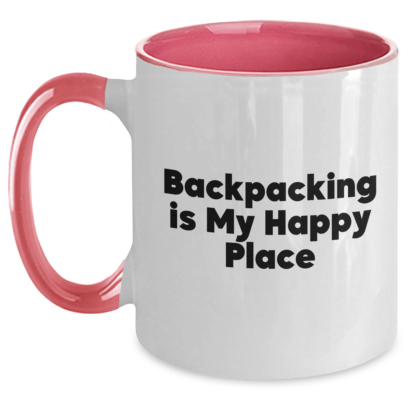 Funny Backpacking Gifts from Friends to Backpacking Lovers - Two Tone Coffee Mug, 'Backpacking Is My Happy Place' Quote, Mother's Day Unique Gifts - Main