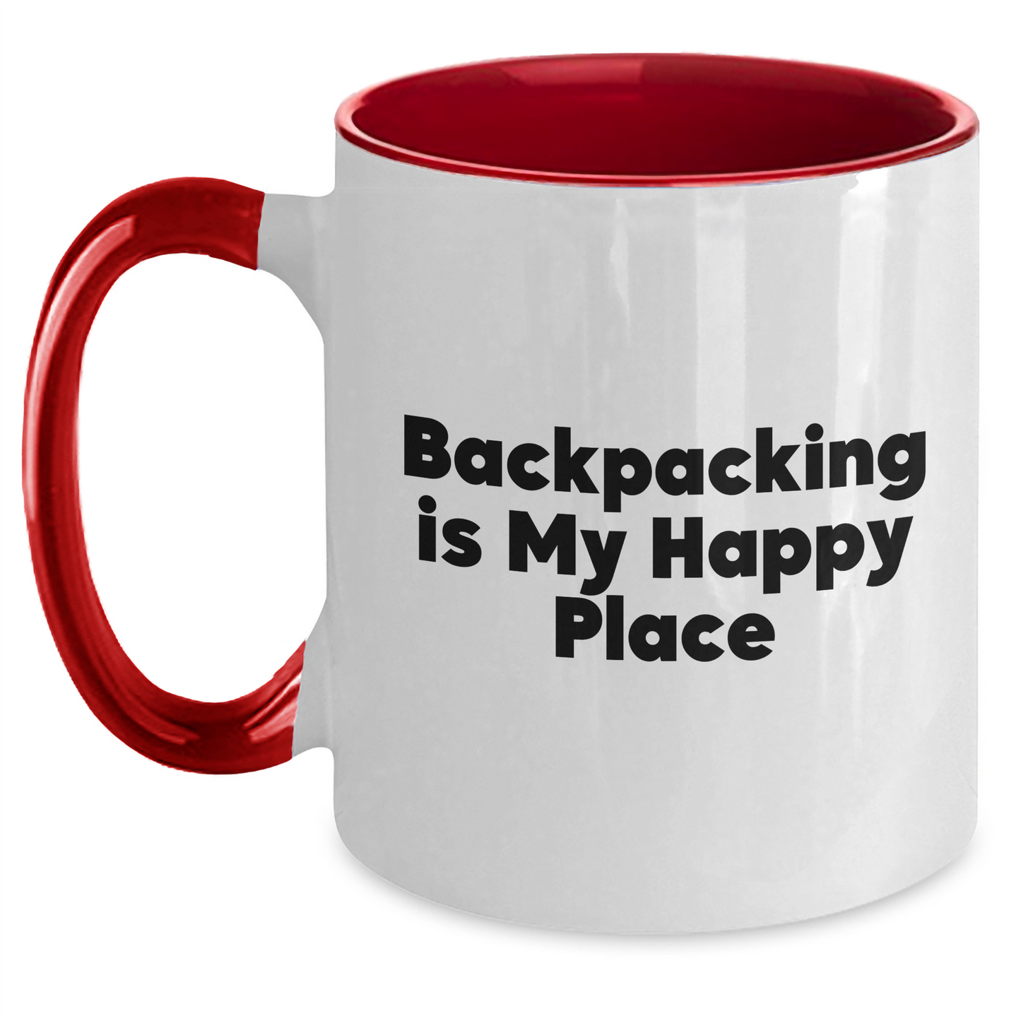 Funny Backpacking Gifts from Friends to Backpacking Lovers - Two Tone Coffee Mug, 'Backpacking Is My Happy Place' Quote, Mother's Day Unique Gifts - Main