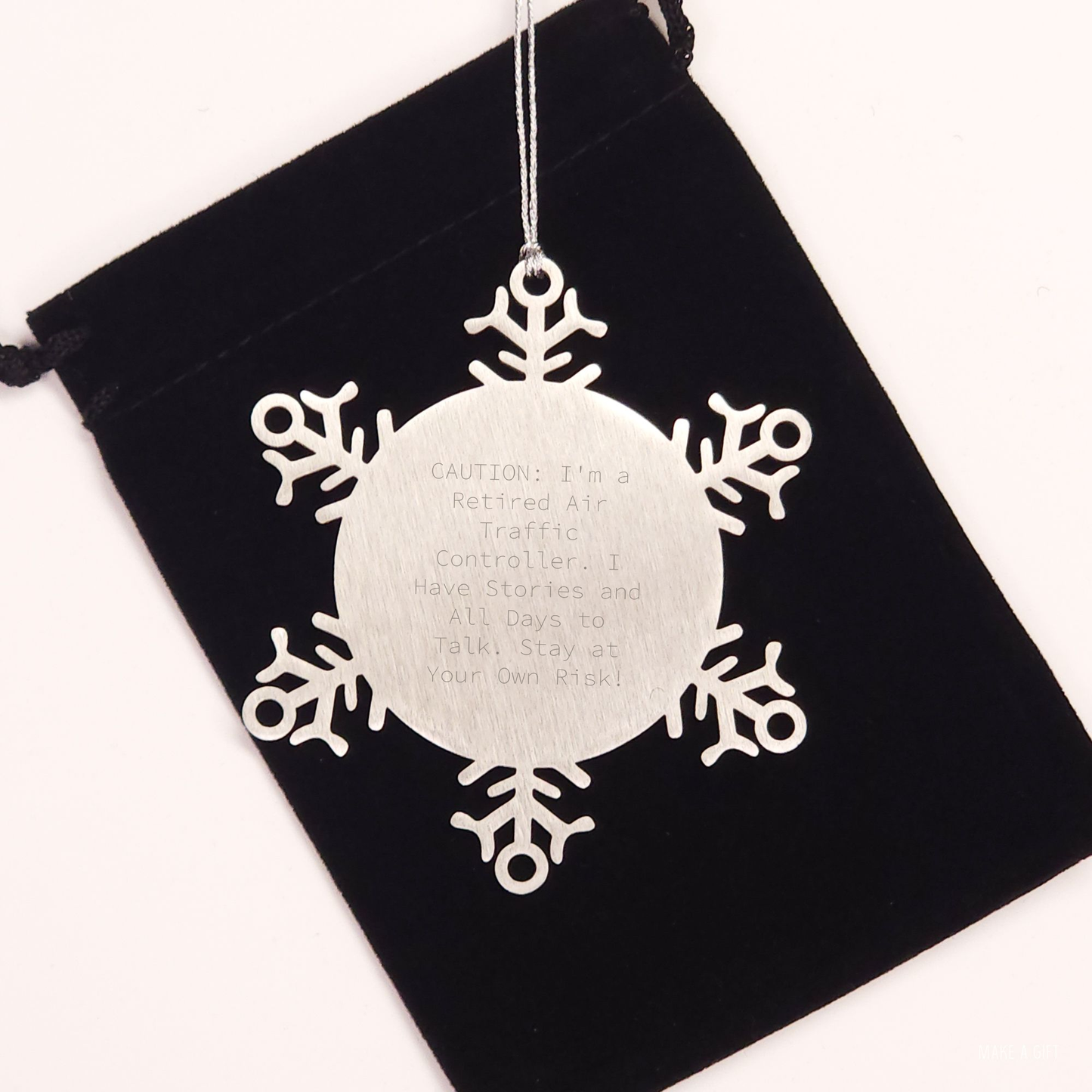 Air Traffic Control Whimsy Snowflake Ornament for Air Traffic Controller Gifts - Caution: Funny Retired Air Traffic Controller Stories for Christmas - Image 2