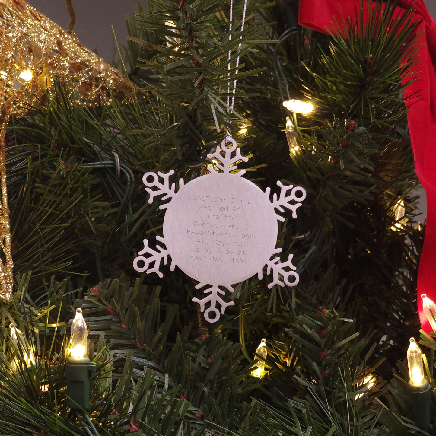Air Traffic Control Whimsy Snowflake Ornament for Air Traffic Controller Gifts - Caution: Funny Retired Air Traffic Controller Stories for Christmas - Image 3