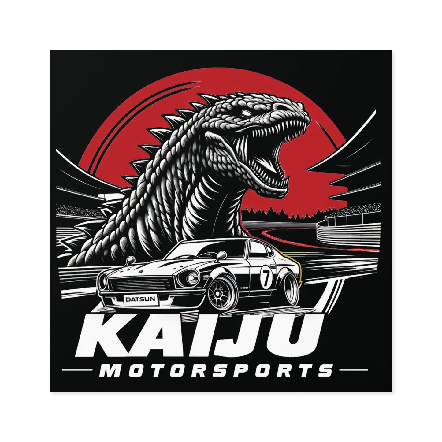 Kaiju Motorsports Sticker - Classic Cars & Monster Mashup Decal, Racing Enthusiast Vinyl