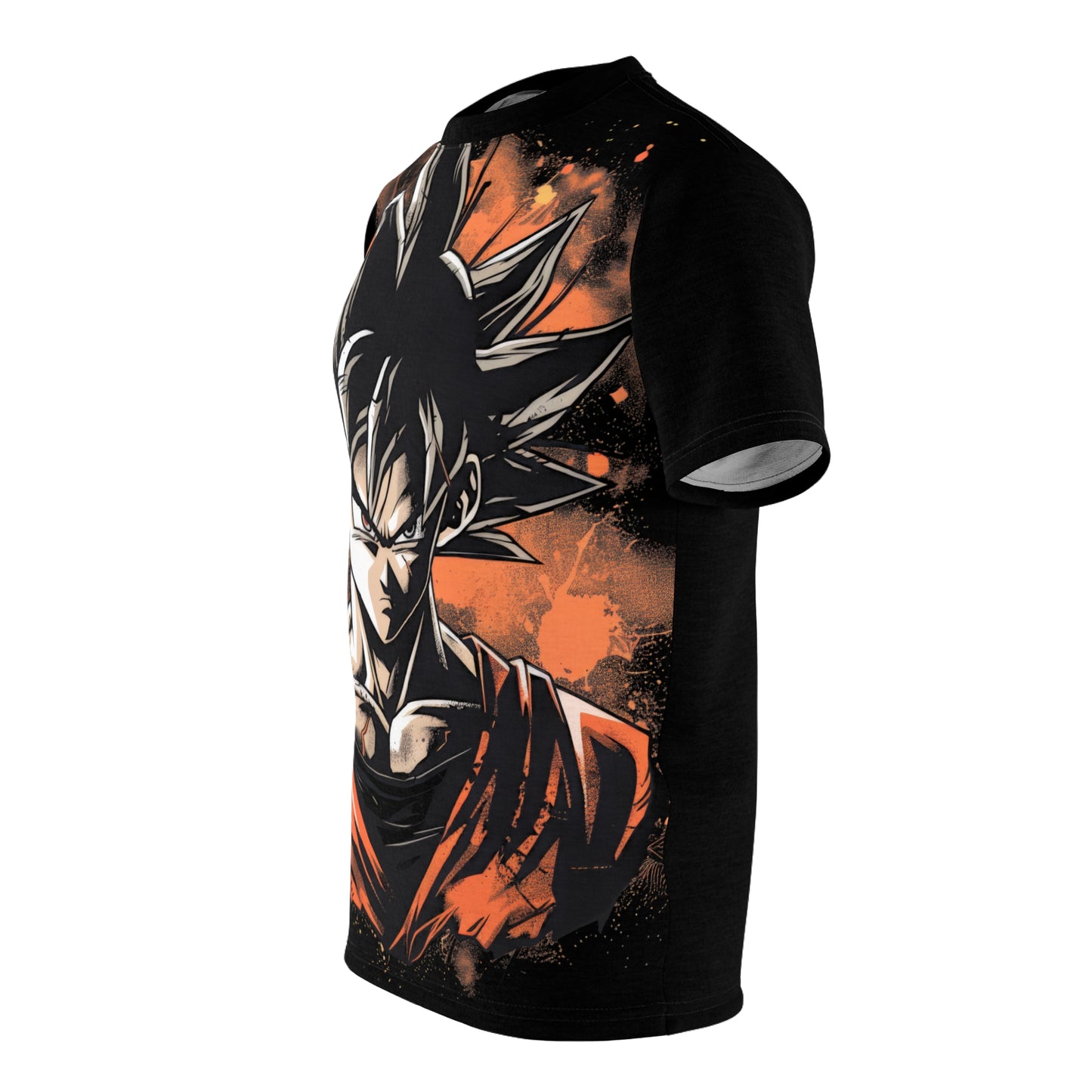 Fierce Anime Character T-Shirt, Black Graphic Tee, Cool Manga Style Art, Goku-Inspired Design for Anime Fans, Unique Gift