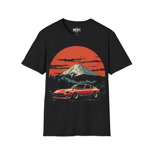 Datsun 240Z Shirt – JDM Car T-Shirt with Mount Fuji Sunset | Vintage Japanese Sports Car Tee