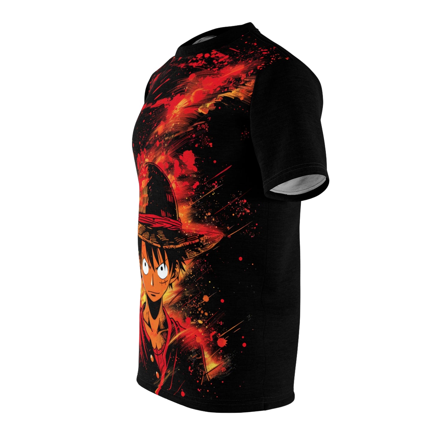 One Piece Luffy T-Shirt, Anime Explosion Design, Manga Fan Graphic Tee, Red & Black Streetwear Style, Cool Gift for Otaku