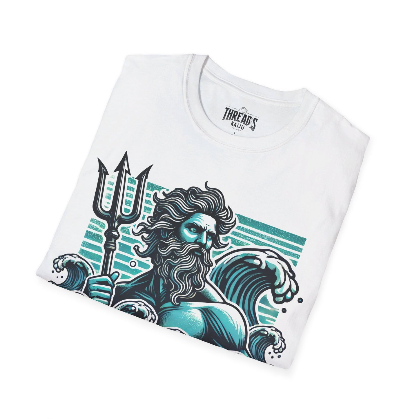 Chill with the Waves Poseidon Graphic T-Shirt – Retro Ocean God Design on White Tee, Poseidon t-shirt, ocean god shirt, mythological graphic tee