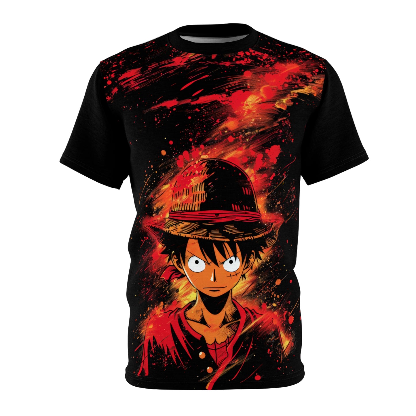 One Piece Luffy T-Shirt, Anime Explosion Design, Manga Fan Graphic Tee, Red & Black Streetwear Style, Cool Gift for Otaku