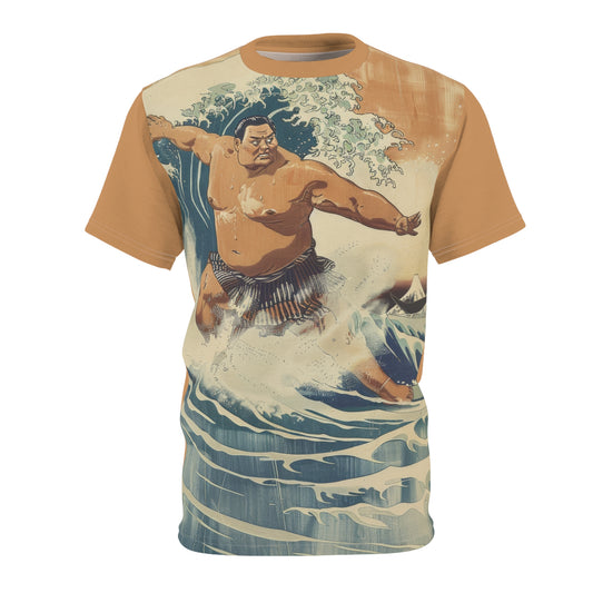 Great Wave Sumo Wrestler Tee - Traditional Ukiyo-e Art Style Shirt, Japanese Sumo and Sea