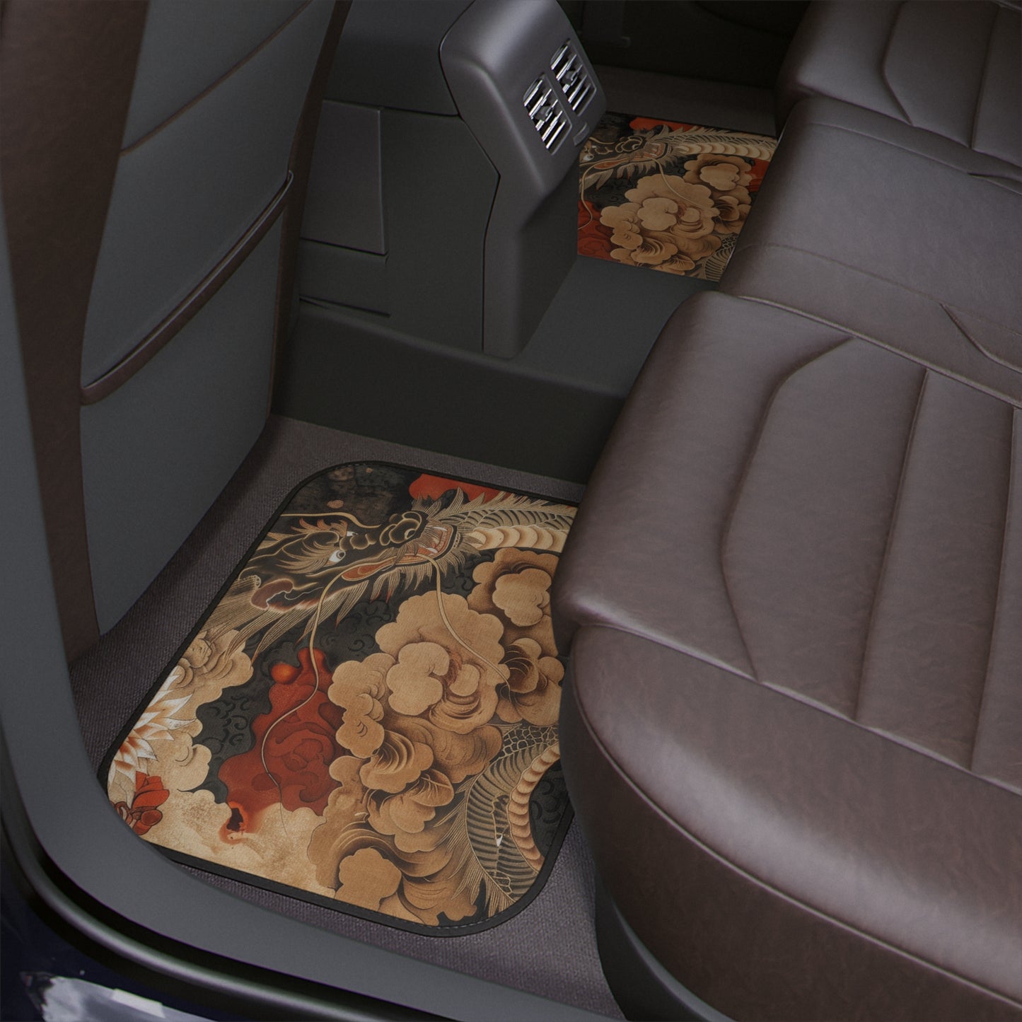 Eternal Dragon – Nanban Art-Inspired Car Mat with Chrysanthemum & Paulownia, Car Floor Mats, 1pc