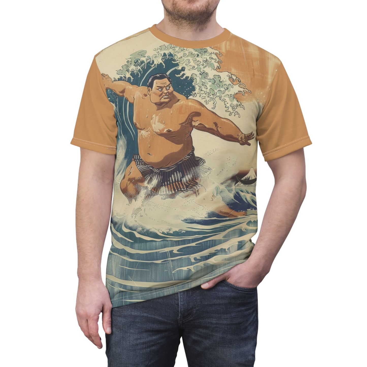 Great Wave Sumo Wrestler Tee - Traditional Ukiyo-e Art Style Shirt, Japanese Sumo and Sea