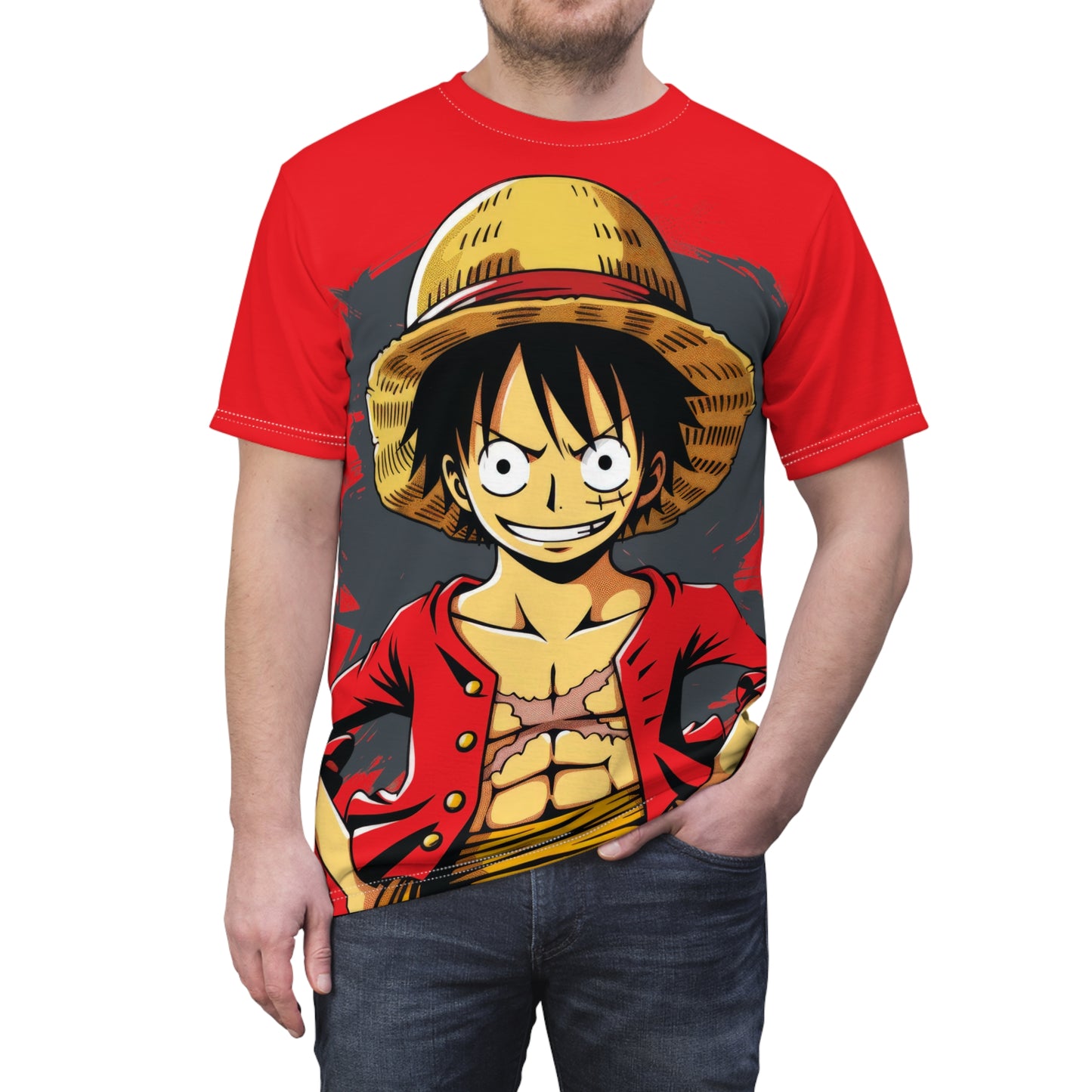 Monkey D. Luffy T-Shirt, Anime Manga Straw Hat Design, Red One Piece Graphic Tee, Cool Gift for Fans, Pirate Merch