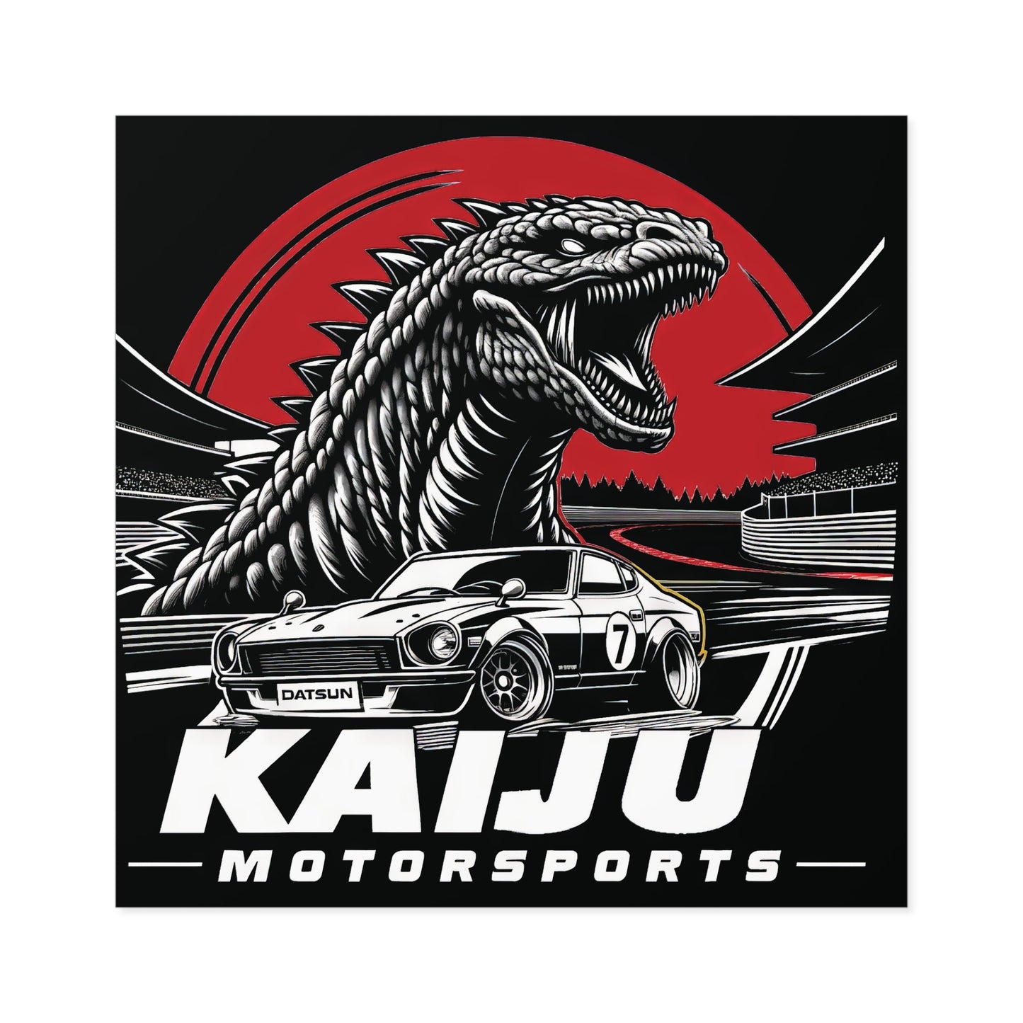 Kaiju Motorsports Sticker - Classic Cars & Monster Mashup Decal, Racing Enthusiast Vinyl