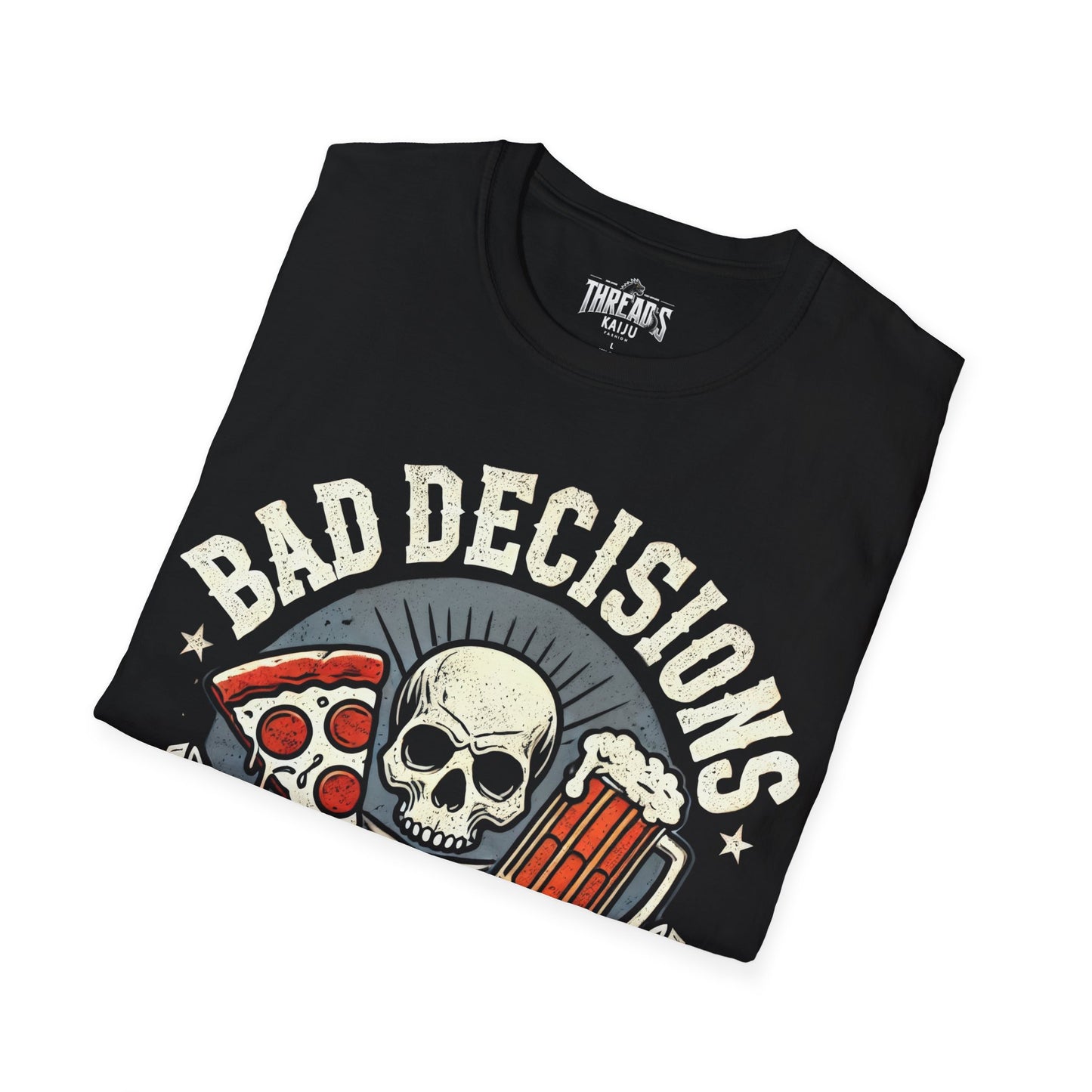 Bad Decisions Barbell Club Unisex Softstyle T-Shirt, Workout, Gym Tee, Pizza and Beer Shirt, Skull Crossbones, Vintage Tee