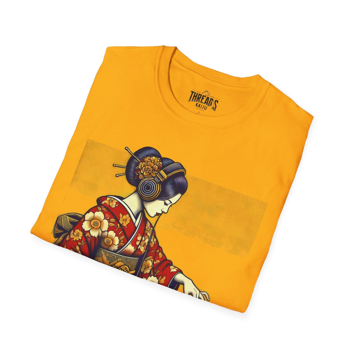 Geisha DJ Vibes Unisex Graphic Tee, Funny Traditional Meets Modern Style, Perfect Gifts from Friends for Music Lovers