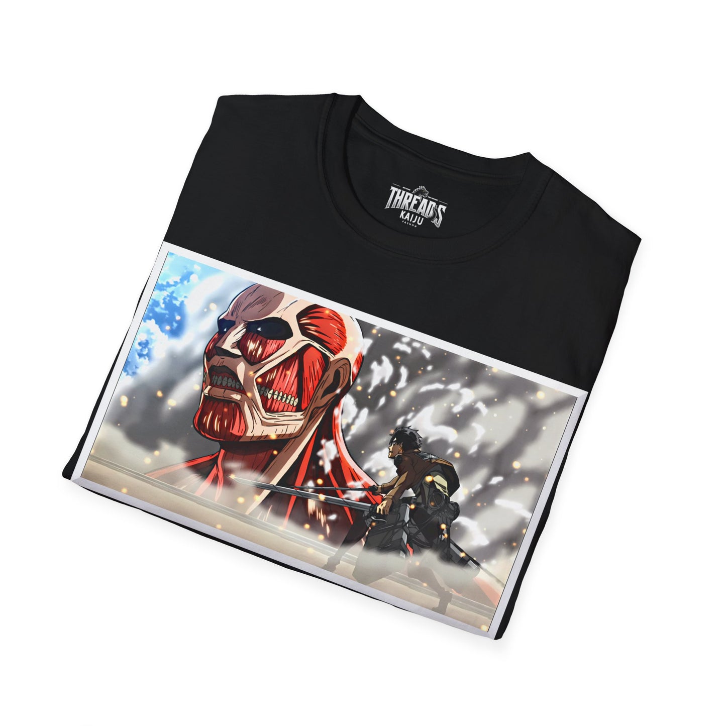 Attack on titan shirt, Epic Titan Showdown Tee | Threads Kaiju's Anime Battle Spectacle