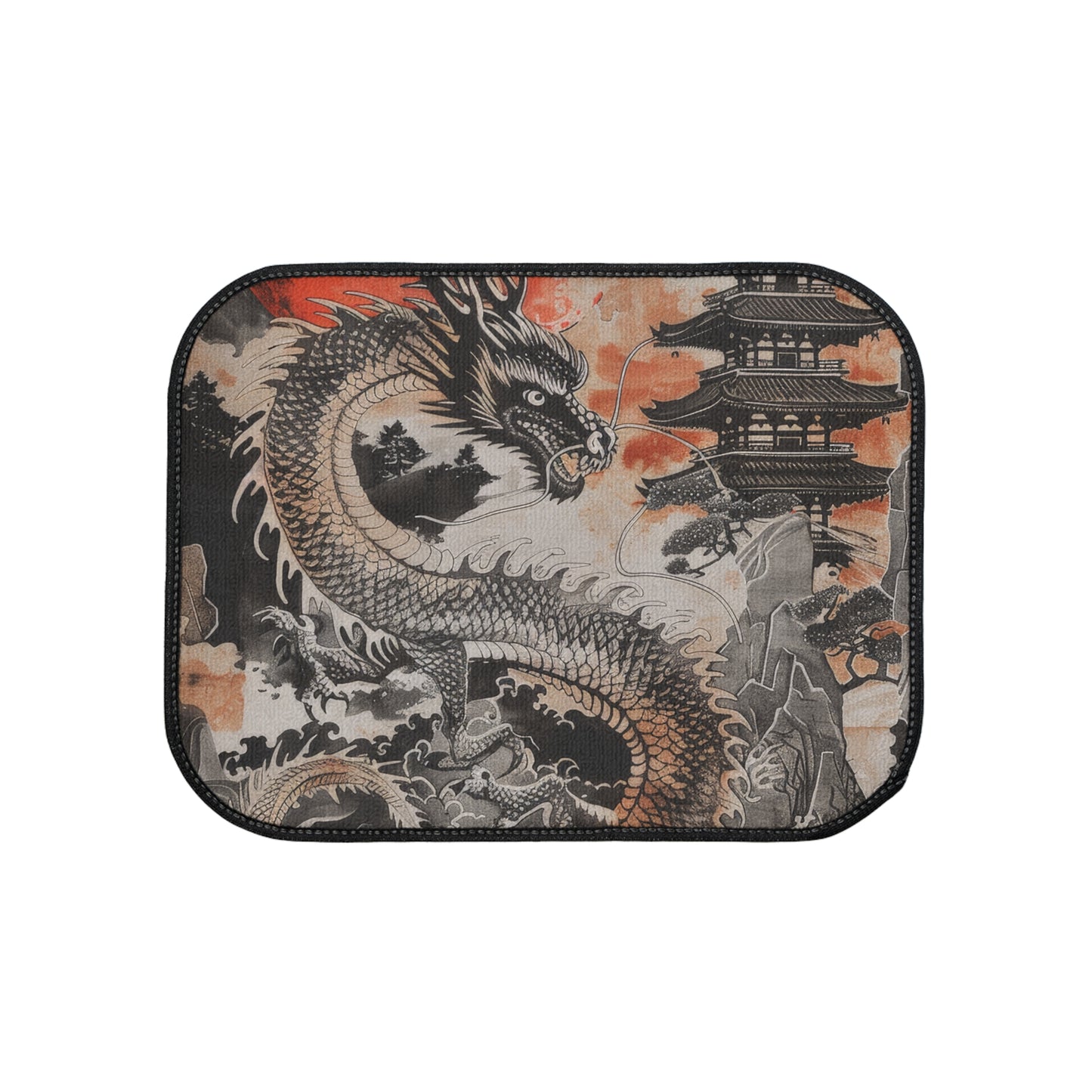 Rising Sun Dragon Ukiyo-e Car Mat – Majestic Japanese Temple Art Floor Accessory Car Floor Mats, 1pc