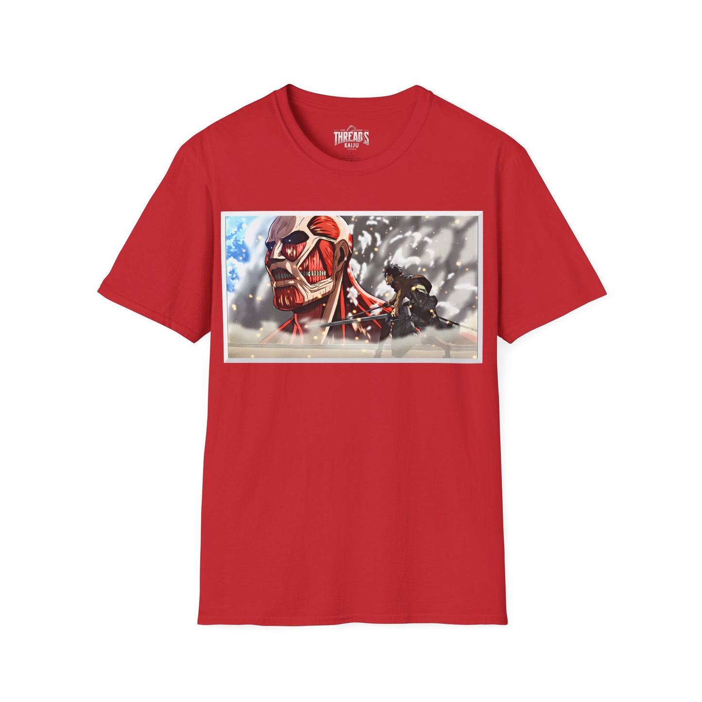 Attack on titan shirt, Epic Titan Showdown Tee | Threads Kaiju's Anime Battle Spectacle