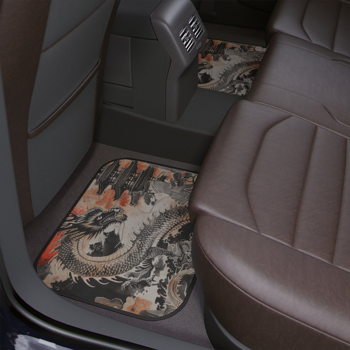 Rising Sun Dragon Ukiyo-e Car Mat – Majestic Japanese Temple Art Floor Accessory Car Floor Mats, 1pc