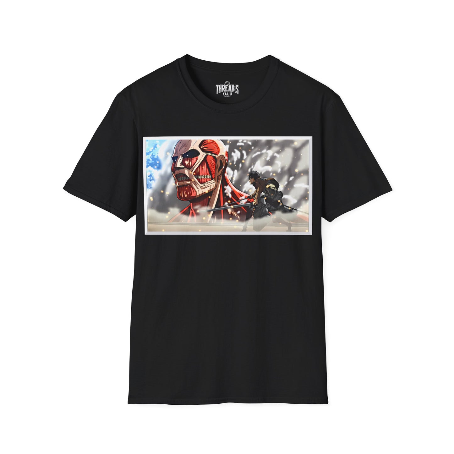 Attack on titan shirt, Epic Titan Showdown Tee | Threads Kaiju's Anime Battle Spectacle