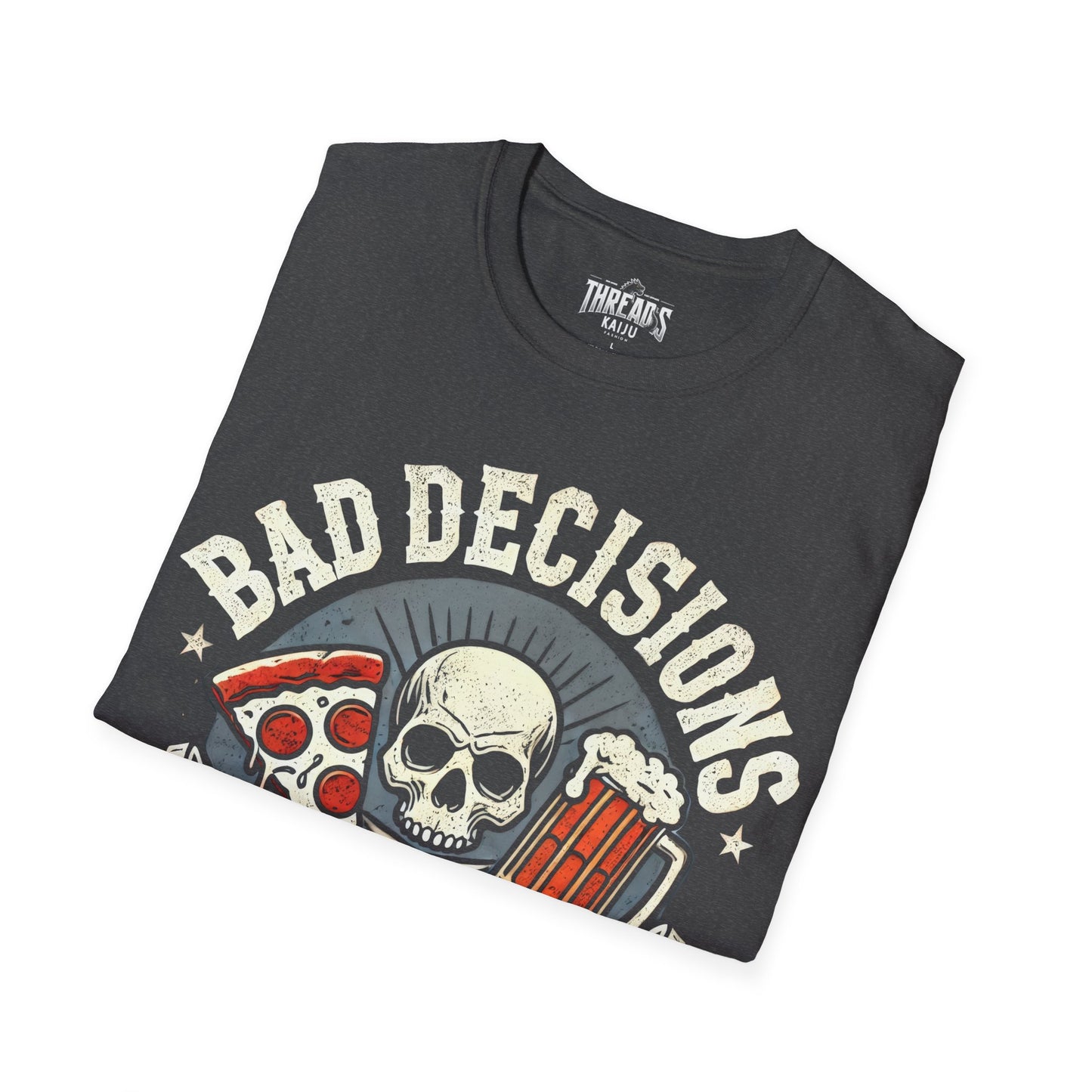 Bad Decisions Barbell Club Unisex Softstyle T-Shirt, Workout, Gym Tee, Pizza and Beer Shirt, Skull Crossbones, Vintage Tee