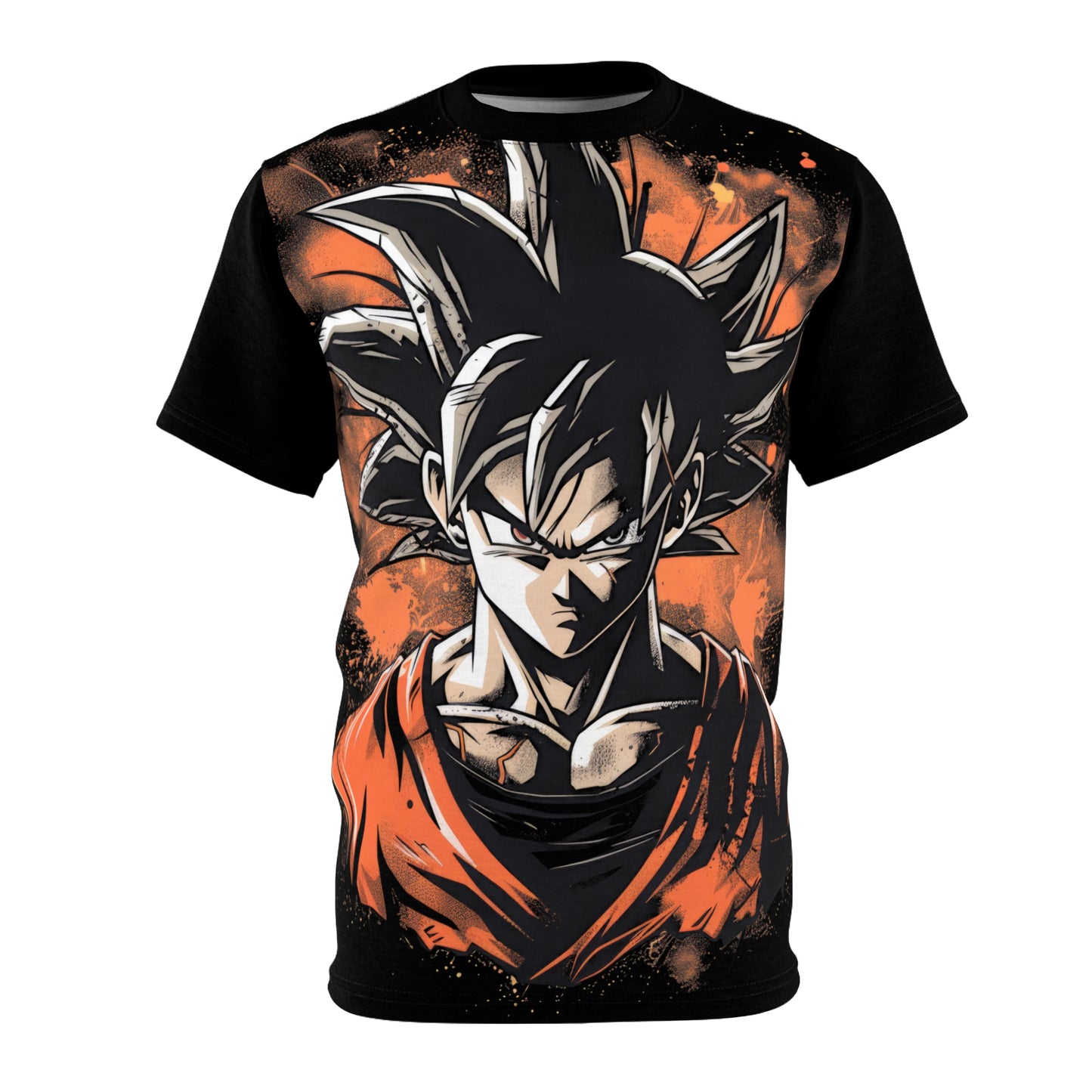 Fierce Anime Character T-Shirt, Black Graphic Tee, Cool Manga Style Art, Goku-Inspired Design for Anime Fans, Unique Gift