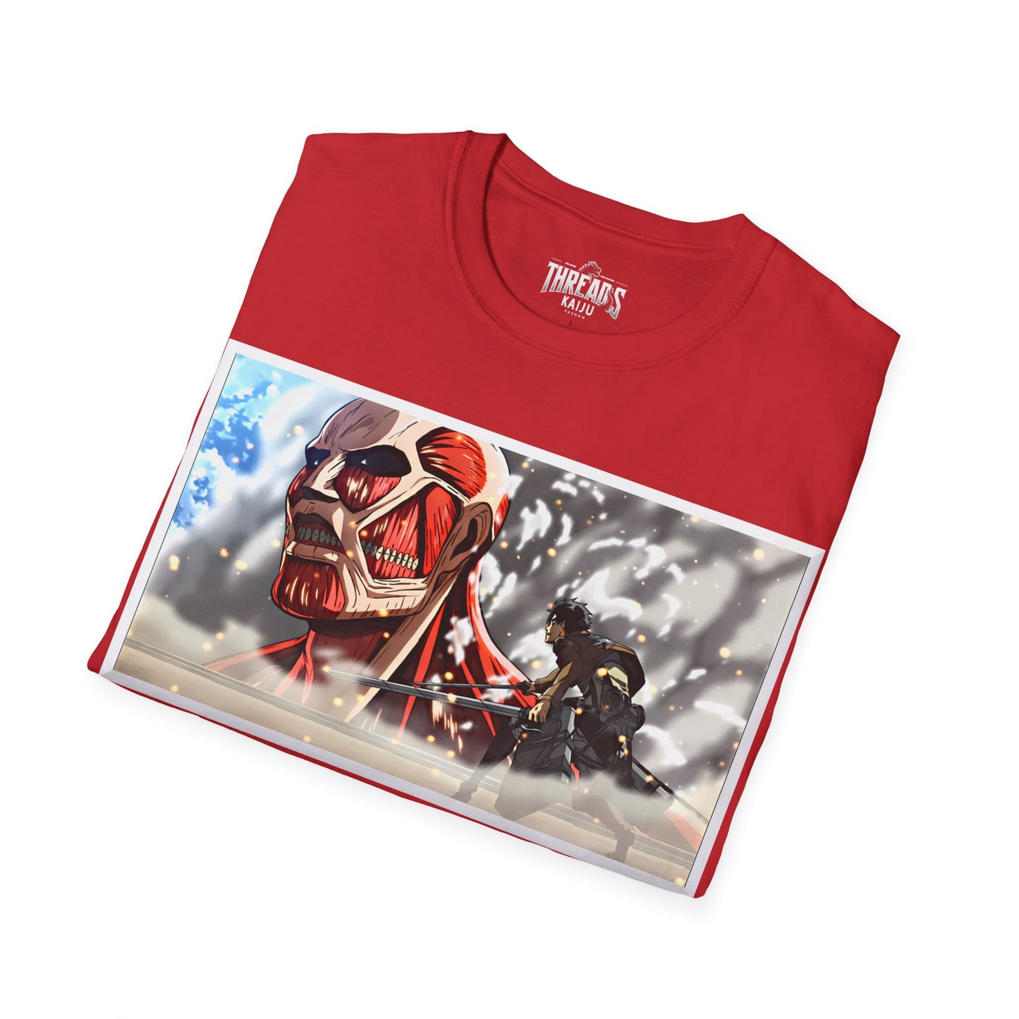 Attack on titan shirt, Epic Titan Showdown Tee | Threads Kaiju's Anime Battle Spectacle