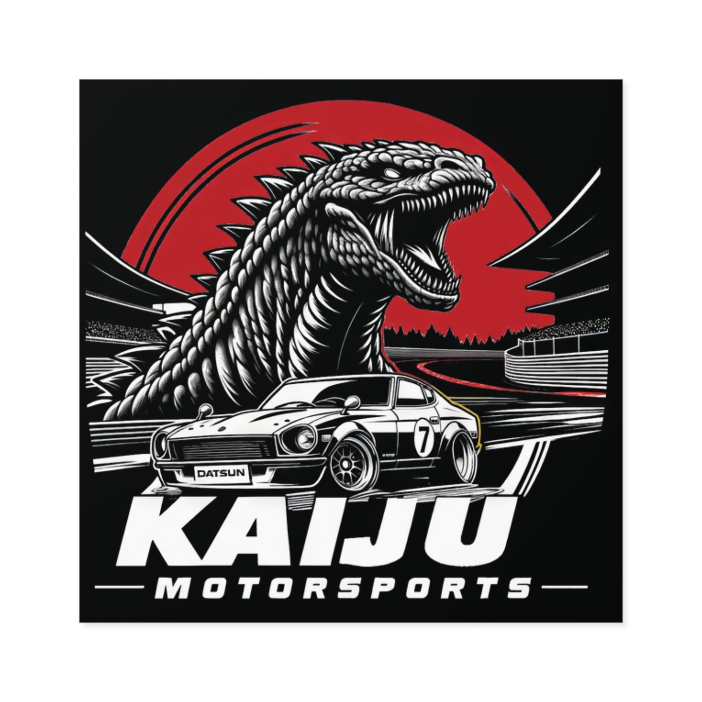 Kaiju Motorsports Sticker - Classic Cars & Monster Mashup Decal, Racing Enthusiast Vinyl