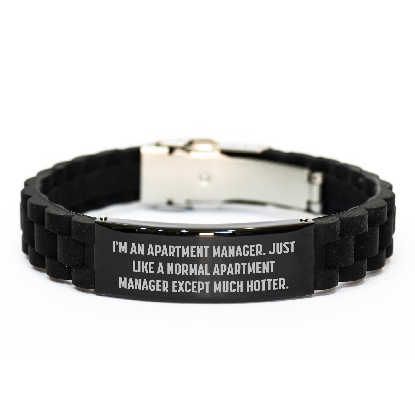 Gifts from Coworkers for Apartment Managers - Funny Quote, Adjustable Glide lock Clasp Black Stainless Steel Silicone Bracelet, Perfect Presents for Mother's Day Unique Gifts - Image 1