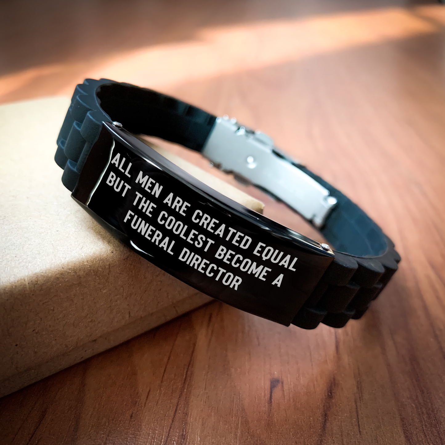 Gifts from Men, Funny Inspirational Quote Funeral Director Gifts for Men, Adjustable Glide lock Clasp Black Stainless Steel Silicone Jewelry, Perfect Mother's Day Unique Gifts - Image 2