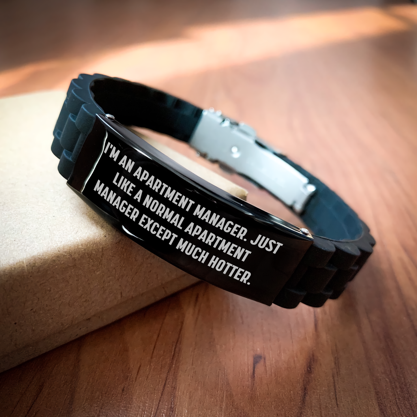 Gifts from Coworkers for Apartment Managers - Funny Quote, Adjustable Glide lock Clasp Black Stainless Steel Silicone Bracelet, Perfect Presents for Mother's Day Unique Gifts - Image 2