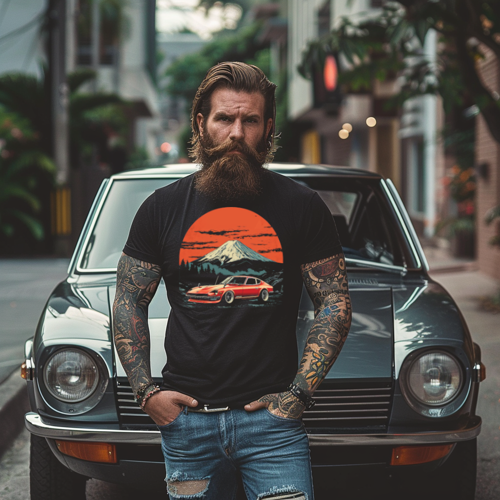 Mount Fuji Drifter Tee, Datsun 240z 260z 280z, T-shirt JDM Love, Fairlady Z, Nissan Datsun s30z, Japanese cars, zcar, Japanese classic t-shirt