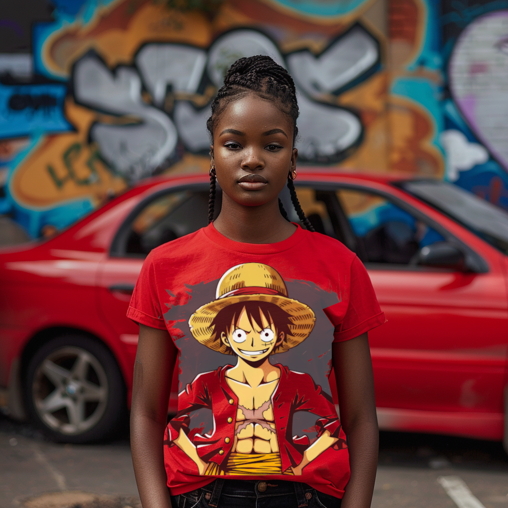 Monkey D. Luffy T-Shirt, Anime Manga Straw Hat Design, Red One Piece Graphic Tee, Cool Gift for Fans, Pirate Merch